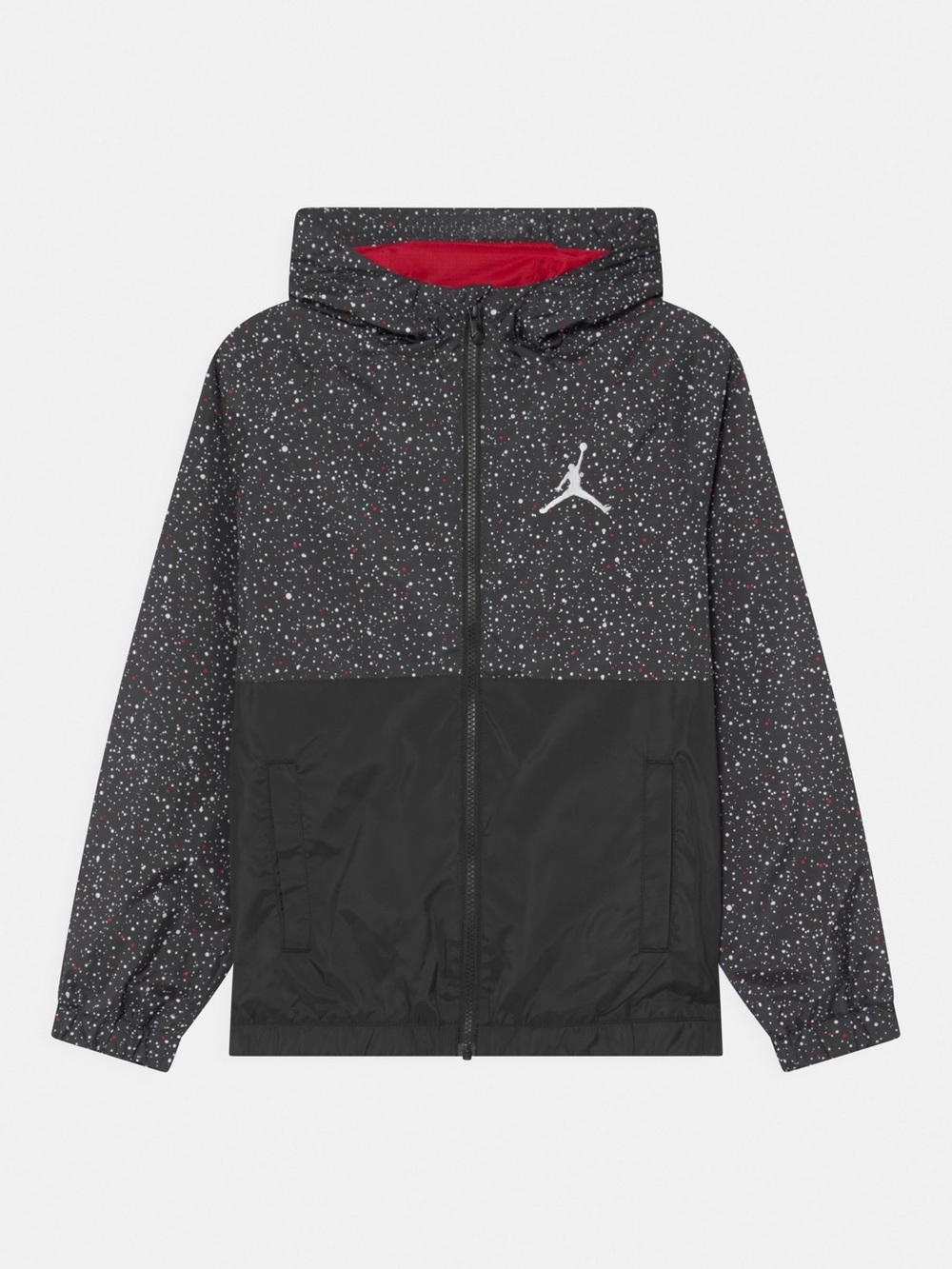Jordan Kids' Black Speckled Hooded Windbreaker with Red Lining Youth Medium